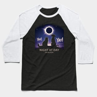 Cat and Dog Watching Solar Eclipse April 8 2024 Baseball T-Shirt